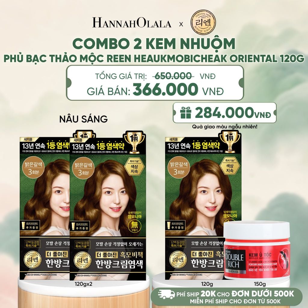  COMBO 2 KEM NHUỘM TÓC PHỦ BẠC THẢO MỘC REEN HEAUKMOBICHEAK CREAM 120G - A350 