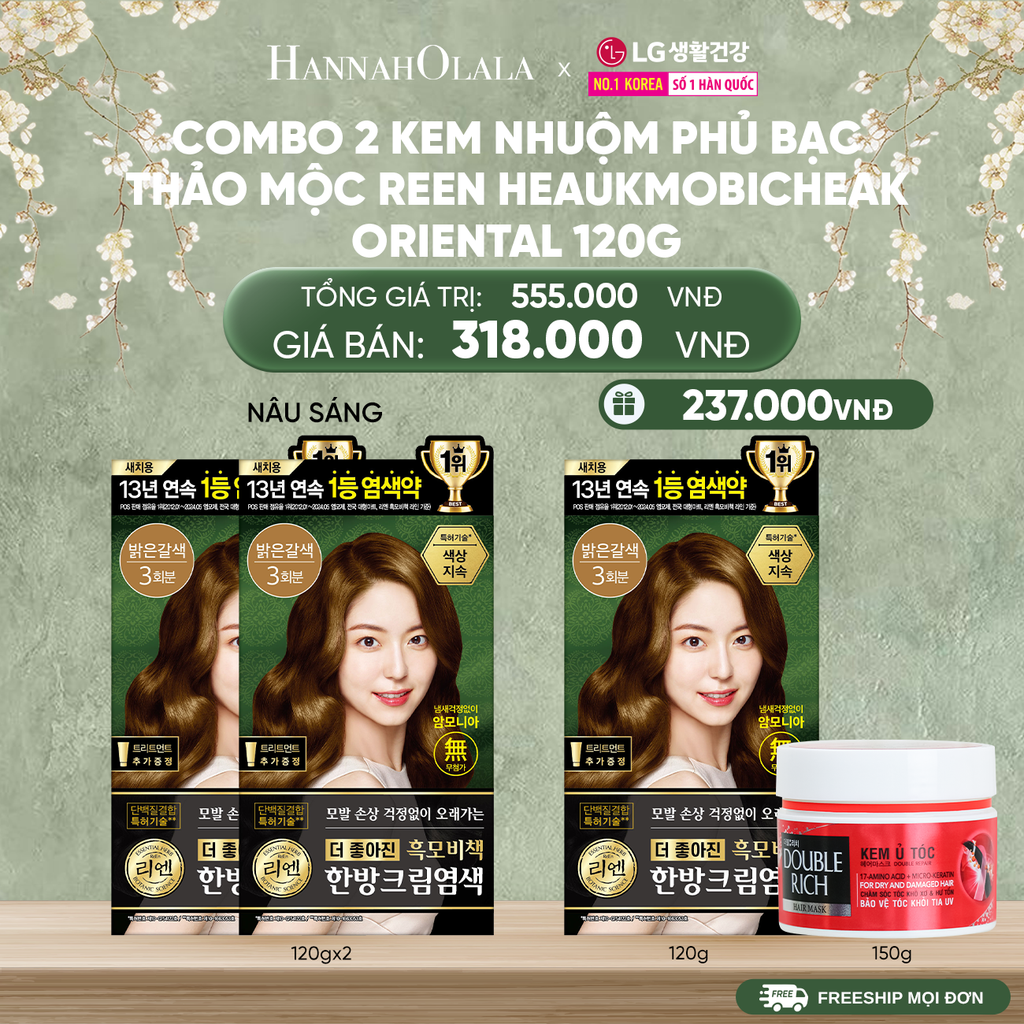  DEAL 27: COMBO 2 KEM NHUỘM TÓC PHỦ BẠC THẢO MỘC REEN HEAUKMOBICHEAK CREAM 120G 