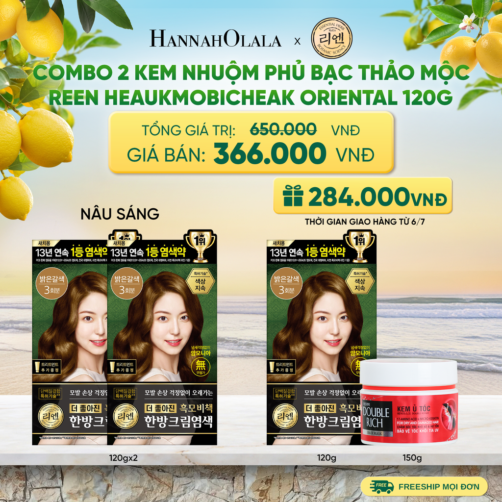  COMBO 2 KEM NHUỘM TÓC PHỦ BẠC THẢO MỘC REEN HEAUKMOBICHEAK CREAM 120G - A757 