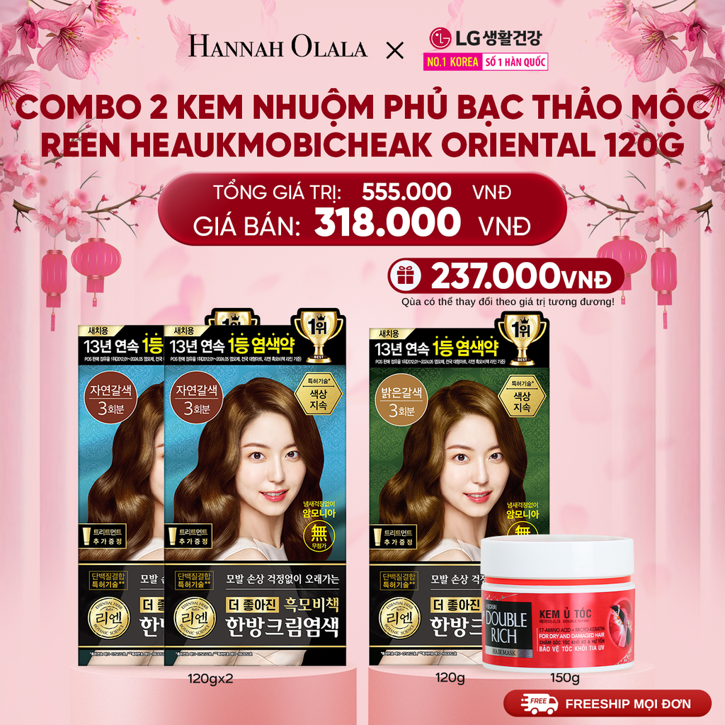  DEAL 27: COMBO 2 KEM NHUỘM TÓC PHỦ BẠC THẢO MỘC REEN HEAUKMOBICHEAK CREAM 120G 