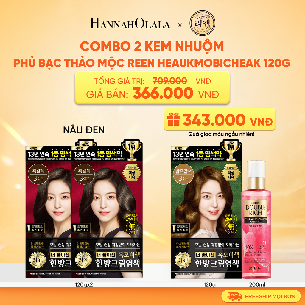  COMBO 2 KEM NHUỘM TÓC PHỦ BẠC THẢO MỘC REEN HEAUKMOBICHEAK CREAM 120G 