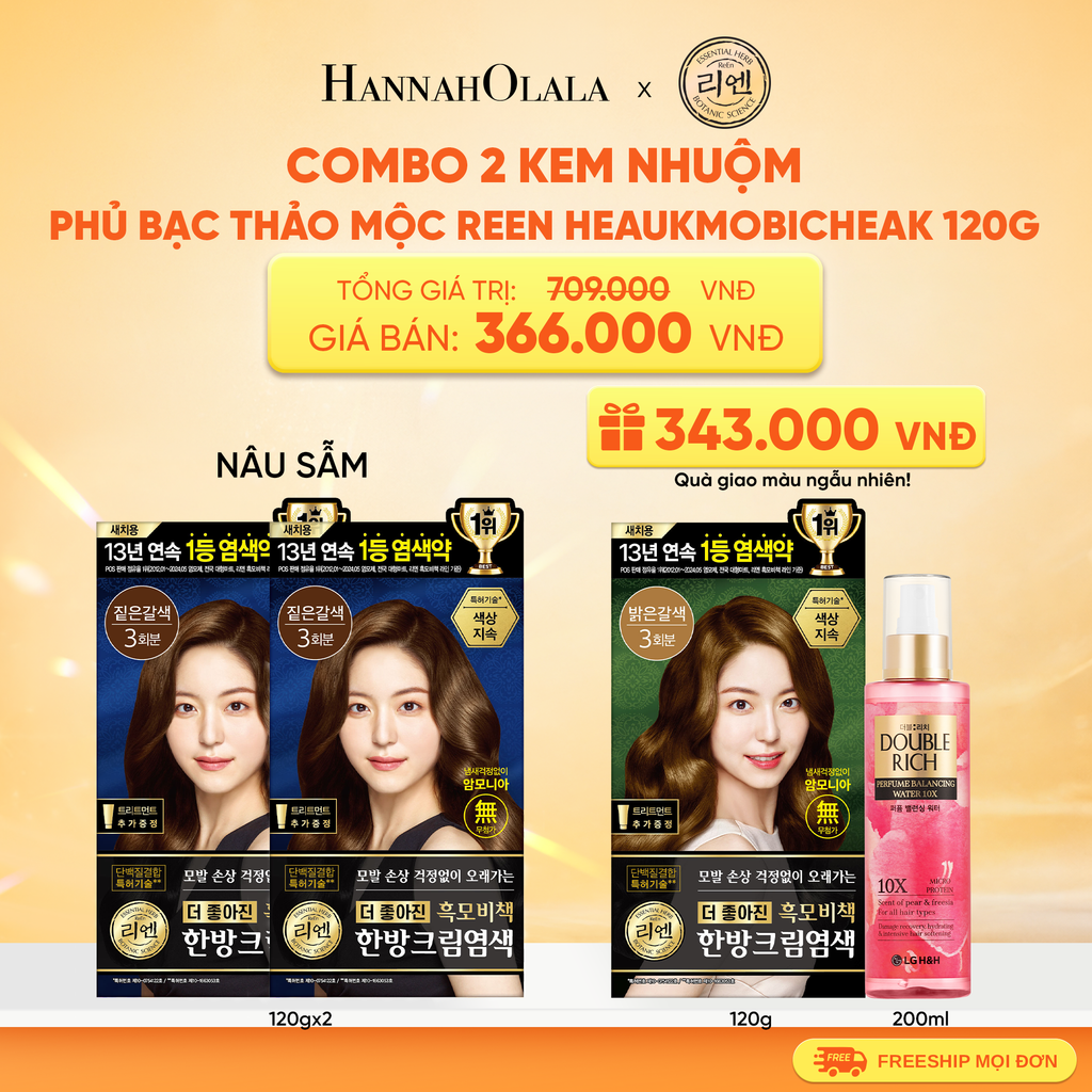  COMBO 2 KEM NHUỘM TÓC PHỦ BẠC THẢO MỘC REEN HEAUKMOBICHEAK CREAM 120G 