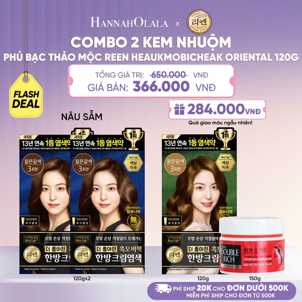  COMBO 2 KEM NHUỘM TÓC PHỦ BẠC THẢO MỘC REEN HEAUKMOBICHEAK CREAM 120G - L086 