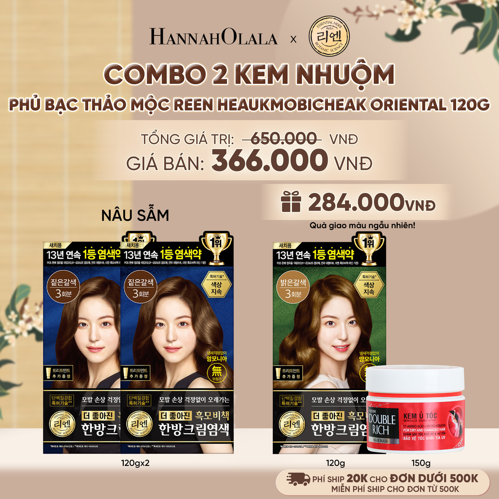  COMBO 2 KEM NHUỘM TÓC PHỦ BẠC THẢO MỘC REEN HEAUKMOBICHEAK CREAM 120G - A2334 