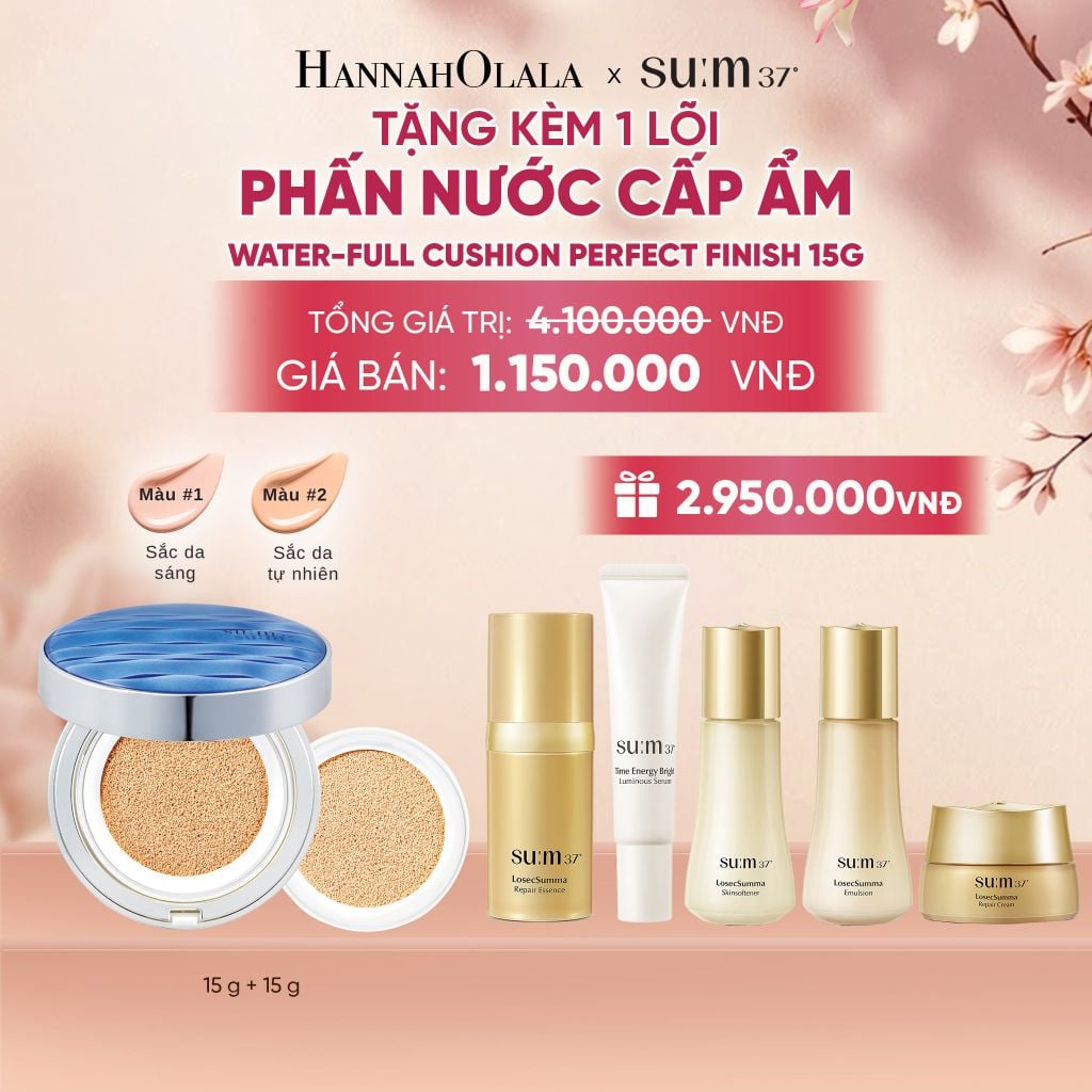  [TẶNG KÈM 1 LÕI] PHẤN NƯỚC CẤP ẨM SU:M37 WATER-FULL CC CUSHION PERFECT FINISH 15G - A809 
