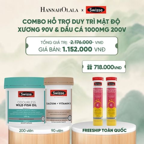  COMBO HỖ TRỢ DUY TRÌ MẬT ĐỘ XƯƠNG SWISSE CALCIUM + VITAMIN D & DẦU CÁ SWISSE ODOURLESS WILD FISH OIL 1000MG 200V - A1075 