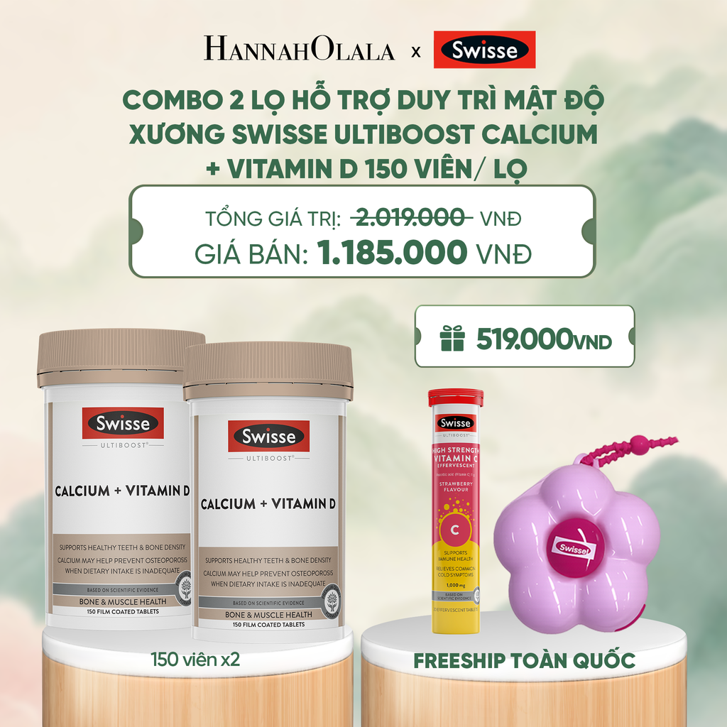  COMBO 2 LỌ HỖ TRỢ DUY TRÌ MẬT ĐỘ XƯƠNG SWISSE ULTIBOOST CALCIUM + VITAMIN D 150 VIÊN/ LỌ - A1080 