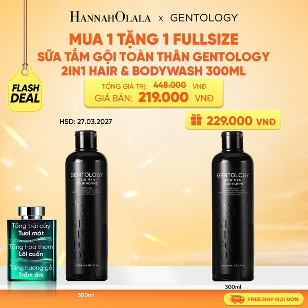  [MUA 1 TẶNG 1 FULLSIZE] SỮA TẮM GỘI TOÀN THÂN CHO NAM GENTOLOGY 2IN1 HAIR & BODYWASH 300ML (HSD: 27.03.2027) 