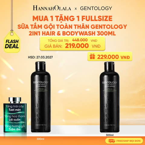  [MUA 1 TẶNG 1 FULLSIZE] SỮA TẮM GỘI TOÀN THÂN CHO NAM GENTOLOGY 2IN1 HAIR & BODYWASH 300ML (HSD: 27.03.2027) 