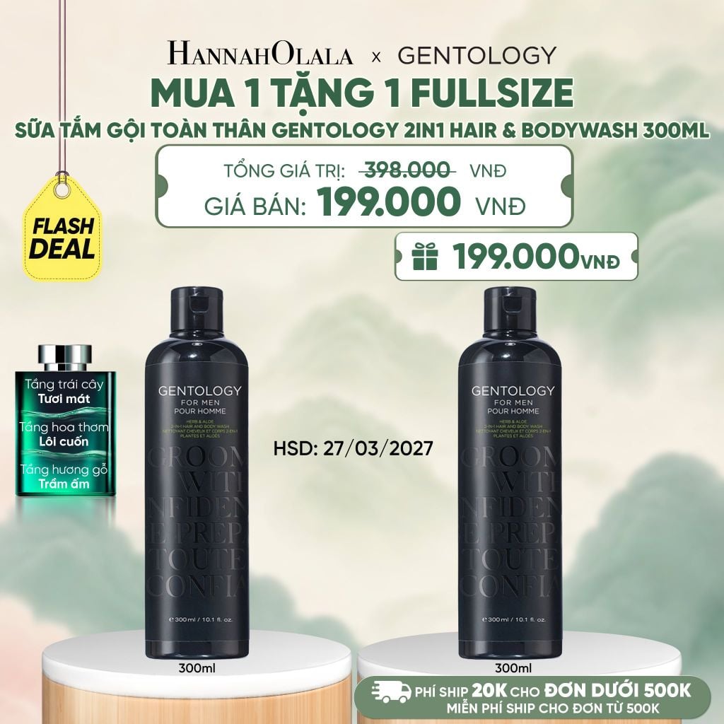  [MUA 1 TẶNG 1 FULLSIZE | HSD: 27.03.2027 ] SỮA TẮM GỘI TOÀN THÂN CHO NAM GENTOLOGY 2IN1 HAIR & BODYWASH 300ML - A380 