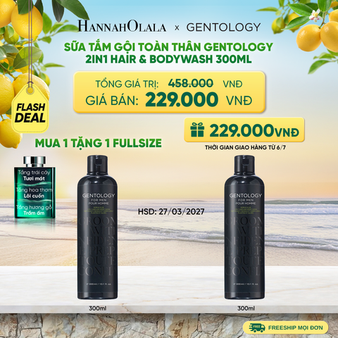  [MUA 1 TẶNG 1 FULLSIZE | HSD: 27.03.2027 ] SỮA TẮM GỘI TOÀN THÂN CHO NAM GENTOLOGY 2IN1 HAIR & BODYWASH 300ML - A719 