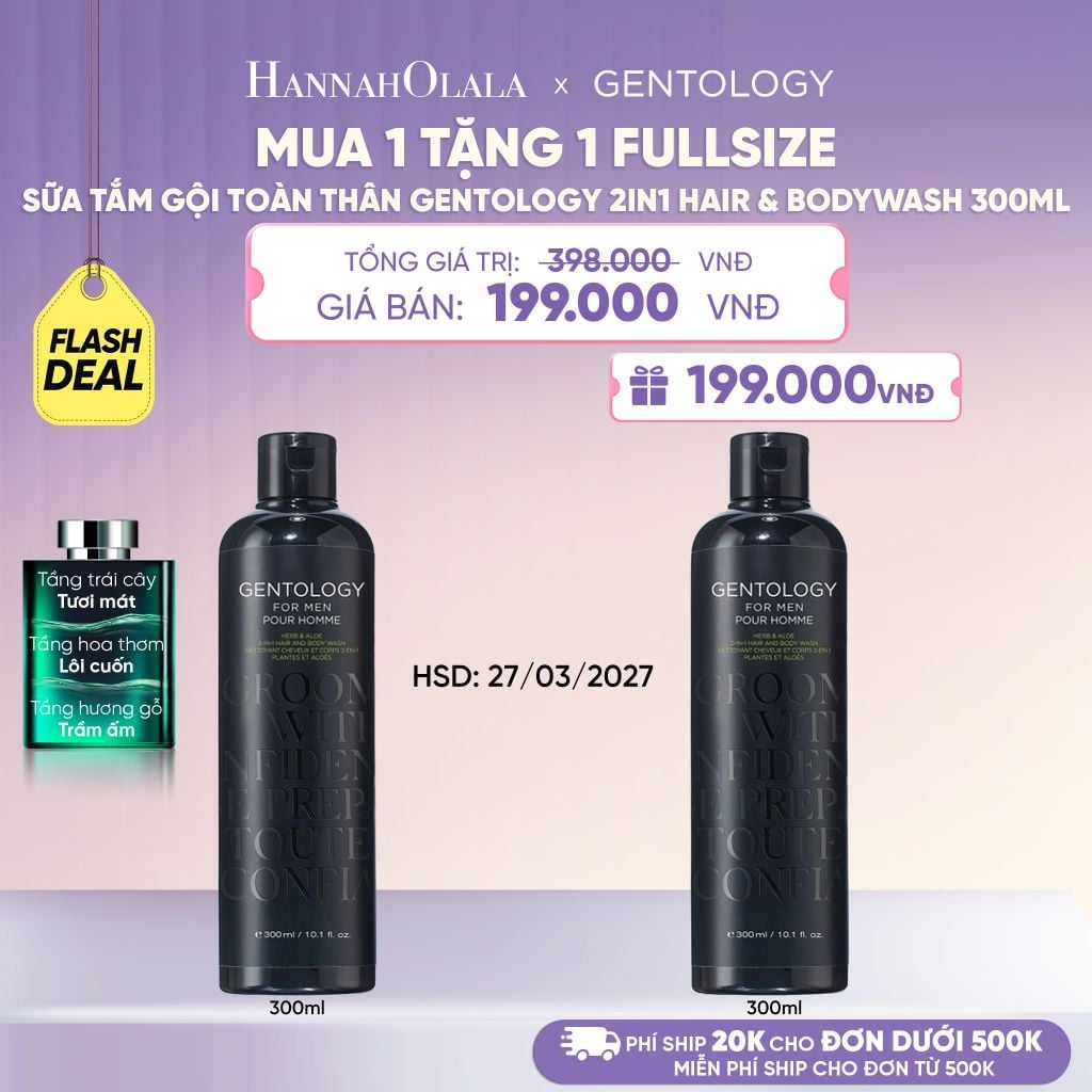  [MUA 1 TẶNG 1 FULLSIZE - HSD: 27.03.2027 ] SỮA TẮM GỘI TOÀN THÂN CHO NAM GENTOLOGY 2IN1 HAIR & BODYWASH 300ML - L116 