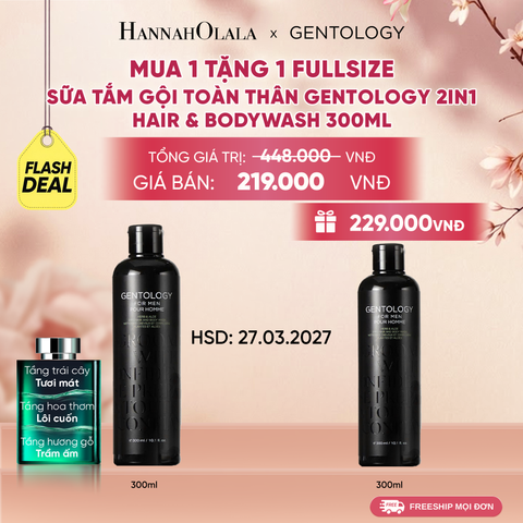  [MUA 1 TẶNG 1 FULLSIZE | HSD: 27.03.2027 ] SỮA TẮM GỘI TOÀN THÂN CHO NAM GENTOLOGY 2IN1 HAIR & BODYWASH 300ML 