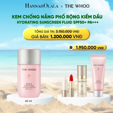  DEAL 11: KEM CHỐNG NẮNG PHỔ RỘNG KIỀM DẦU THE WHOO GONGJINHYANG HYDRATING SUNSCREEN FLUID SPF50+ PA+++ 60ML 
