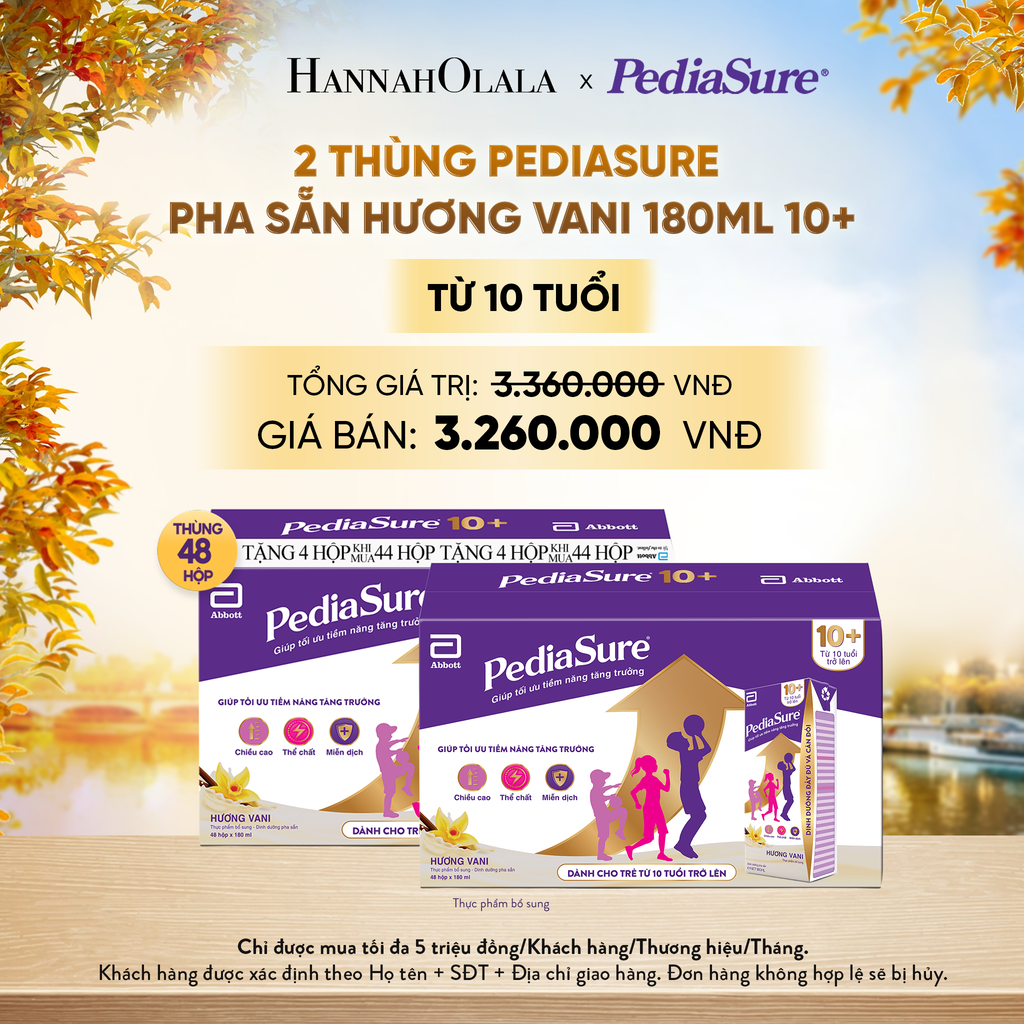  2 THÙNG PEDIASURE PHA SẴN HƯƠNG VANI 180ML 10+ (DÙNG CHO BÉ TRÊN 10 TUỔI) DEAL 11: - E1368 