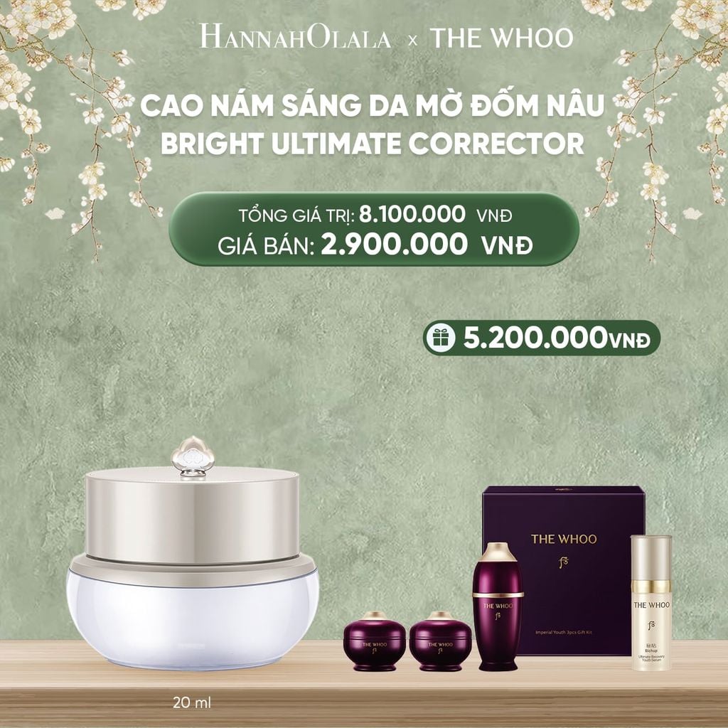  DEAL11: CAO NÁM SÁNG DA MỜ ĐỐM NÂU THE WHOO GONGJINHYANG BRIGHT ULTIMATE CORRECTOR 20ML 