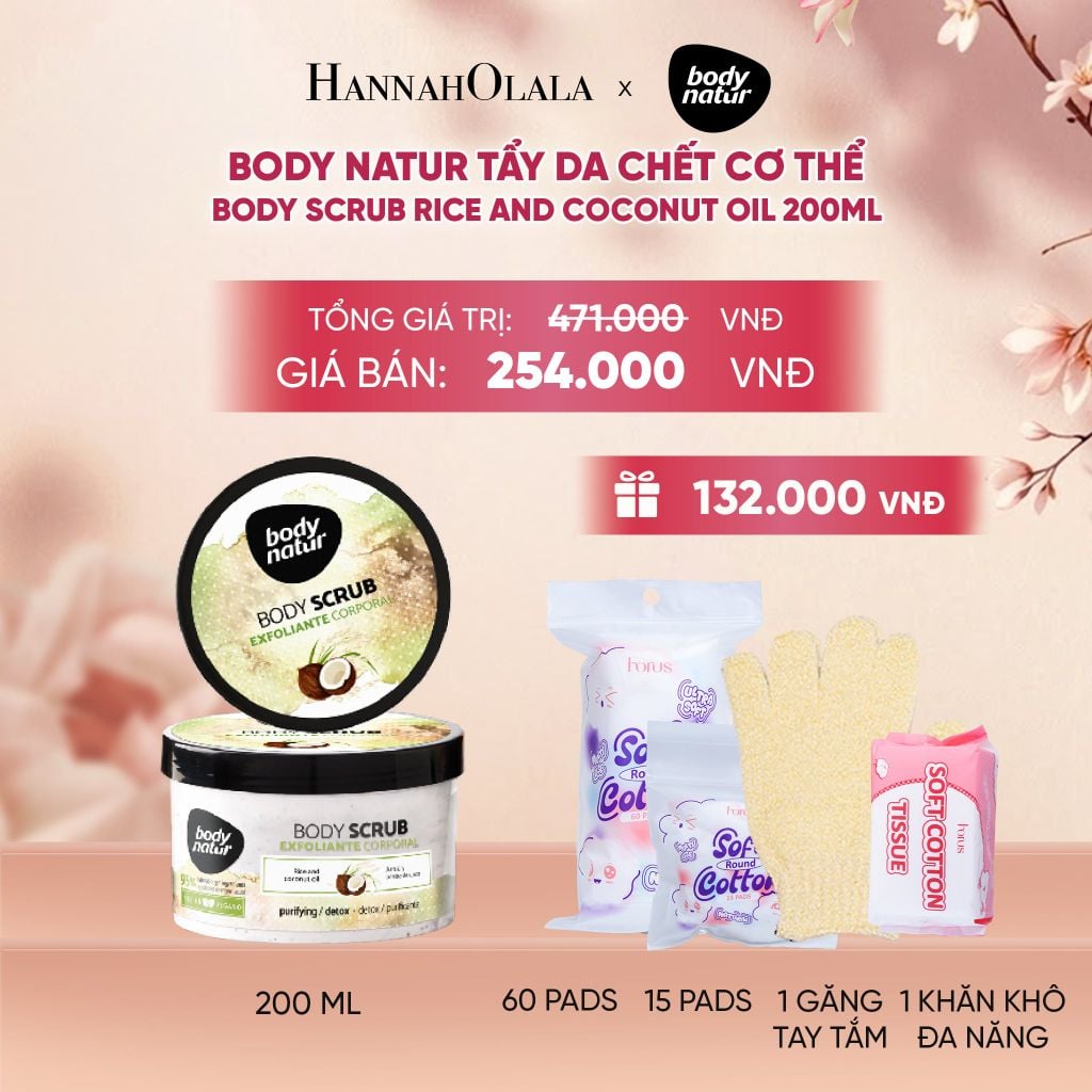  BODY NATUR TẨY DA CHẾT CƠ THỂ BODY SCRUB RICE AND COCONUT OIL 200ML - A1550 