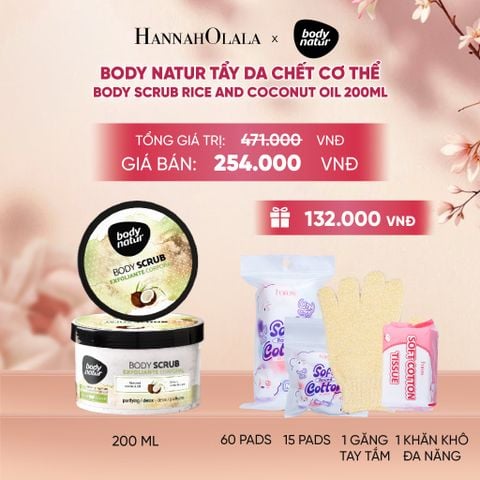 BODY NATUR TẨY DA CHẾT CƠ THỂ BODY SCRUB RICE AND COCONUT OIL 200ML - A1550 