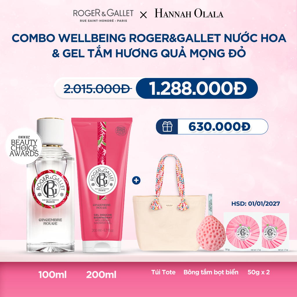  M52_DEAL 3: COMBO LƯU HƯƠNG WELBEING ROGER&GALLLET: NƯỚC HOA 100ML & GEL TẮM 200ML 