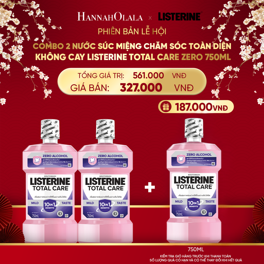  DEAL 14: COMBO 2 NƯỚC SÚC MIỆNG CHĂM SÓC TOÀN DIỆN KHÔNG CAY LISTERINE TOTAL CARE ZERO 750ML 