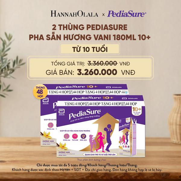  2 THÙNG PEDIASURE PHA SẴN HƯƠNG VANI 180ML 10+ (DÙNG CHO BÉ TRÊN 10 TUỔI) DEAL 11: - D53 