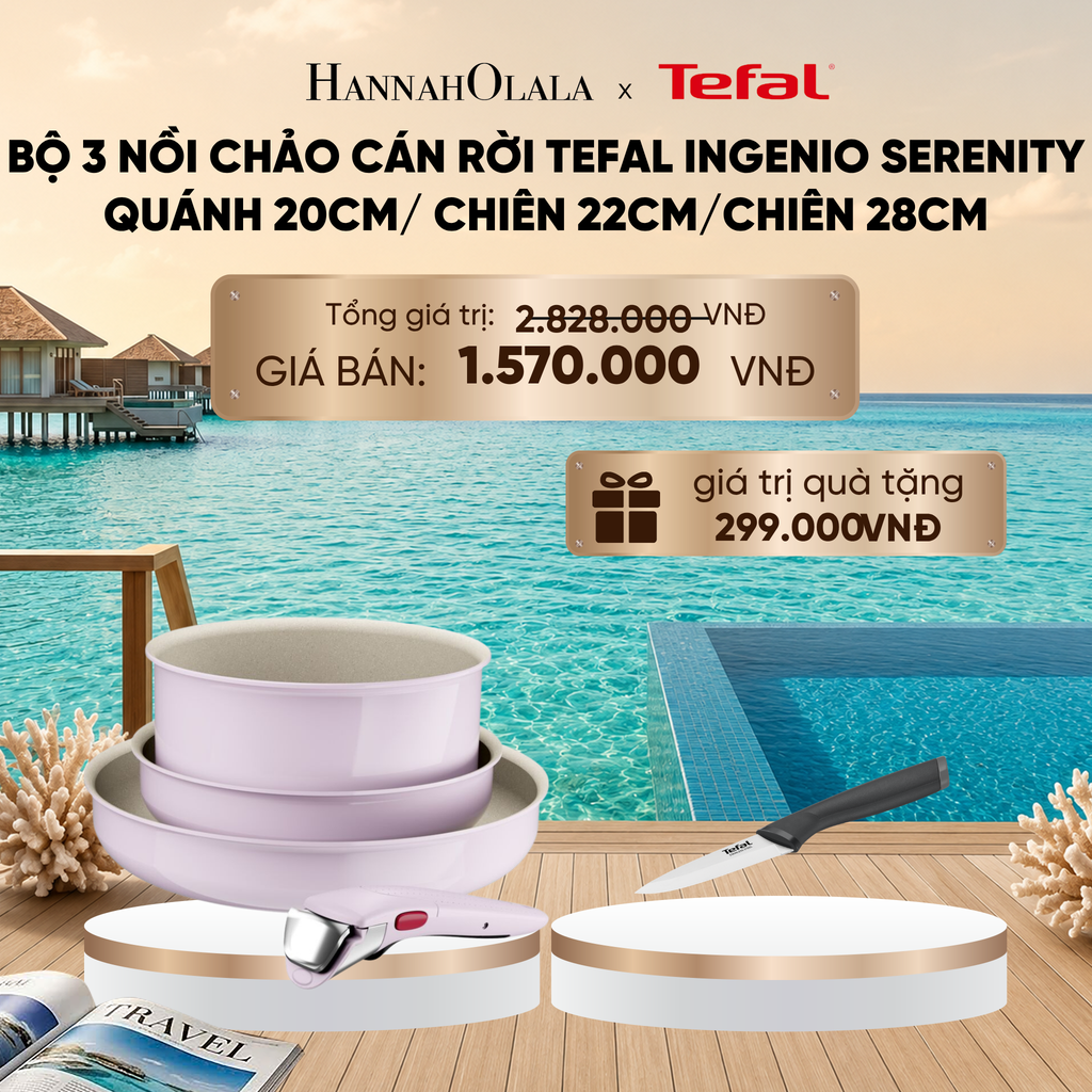  BỘ 3 NỒI CHẢO CÁN RỜI TEFAL INGENIO SERENITY, QUÁNH 20CM/ CHIÊN 22CM/CHIÊN 28CM_ D451 
