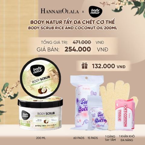  BODY NATUR TẨY DA CHẾT CƠ THỂ BODY SCRUB RICE AND COCONUT OIL 200ML - A1629 