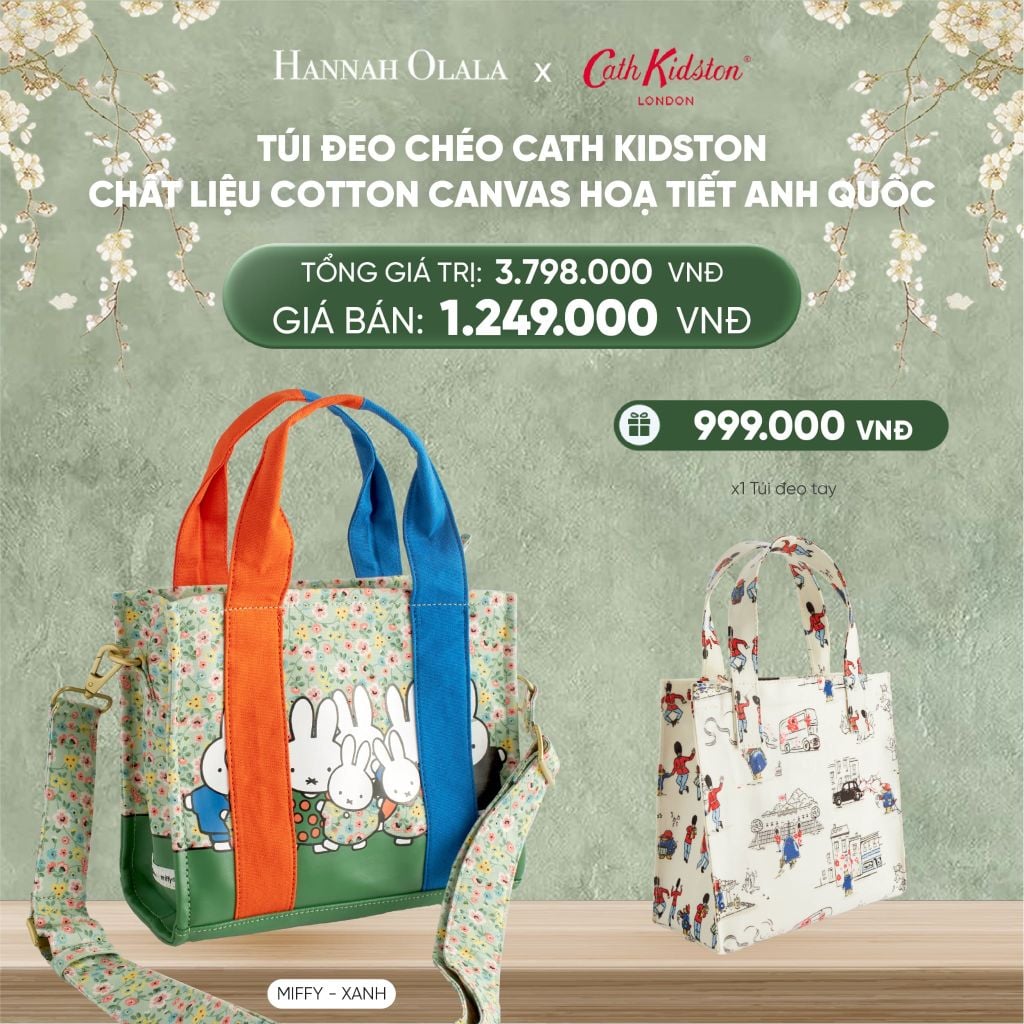  DEAL 11: TÚI ĐEO CHÉO CATH KIDSTON CHẤT LIỆU COTTON CANVAS HOẠ TIẾT ANH QUỐC 
