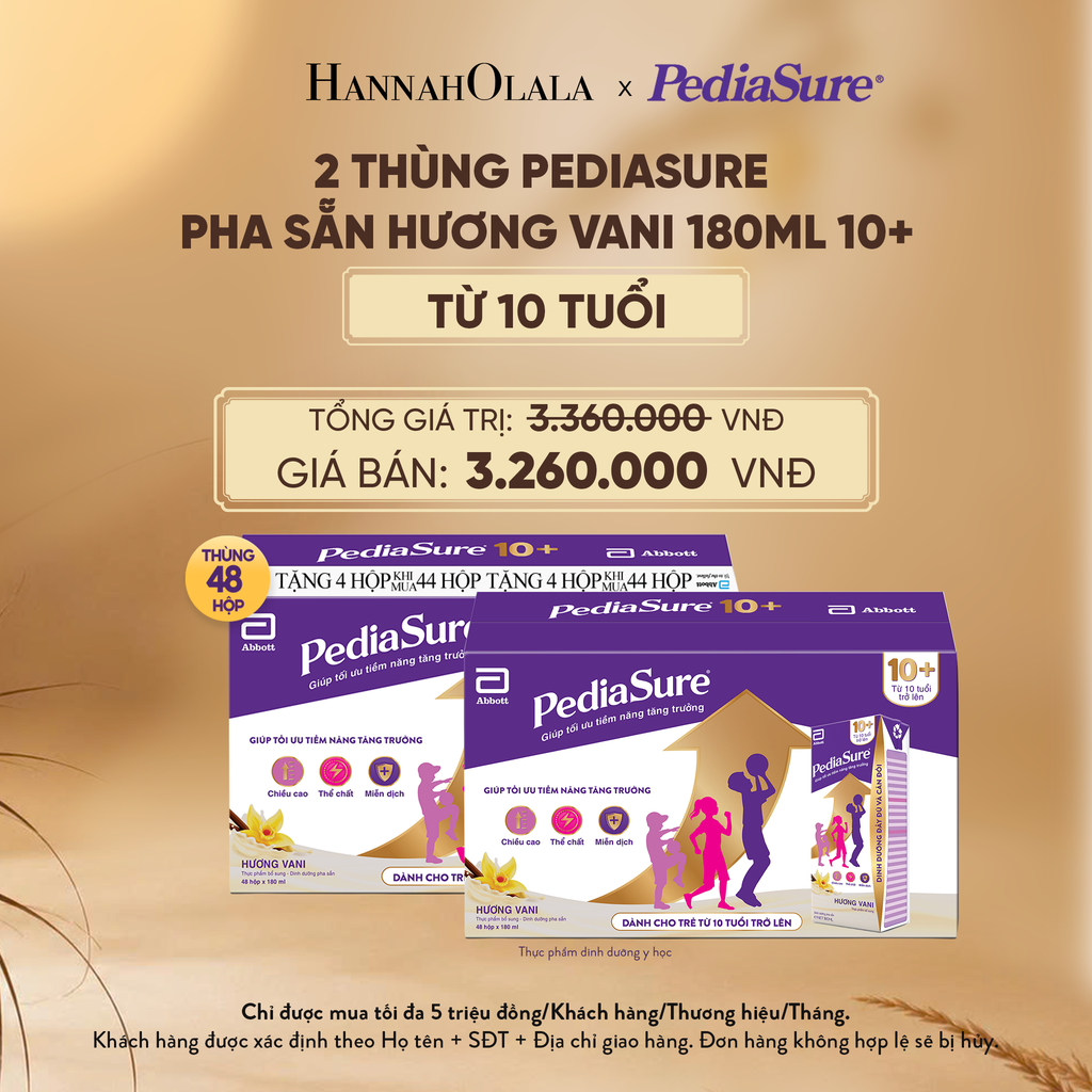  2 THÙNG PEDIASURE PHA SẴN HƯƠNG VANI 180ML 10+ (DÙNG CHO BÉ TRÊN 10 TUỔI) DEAL 11: - E176 