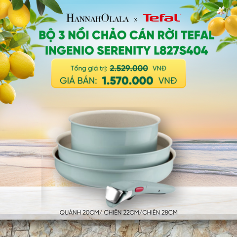 BỘ 3 NỒI CHẢO CÁN RỜI TEFAL INGENIO SERENITY L827S404, QUÁNH 20CM/ CHIÊN 22CM/CHIÊN 28CM 