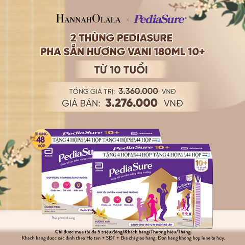  2 THÙNG PEDIASURE PHA SẴN HƯƠNG VANI 180ML 10+ (DÙNG CHO BÉ TRÊN 10 TUỔI) DEAL 11: - A785 