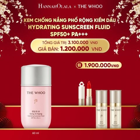  DEAL 12: KEM CHỐNG NẮNG PHỔ RỘNG KIỀM DẦU THE WHOO GONGJINHYANG HYDRATING SUNSCREEN FLUID SPF50+ PA+++ 60ML 