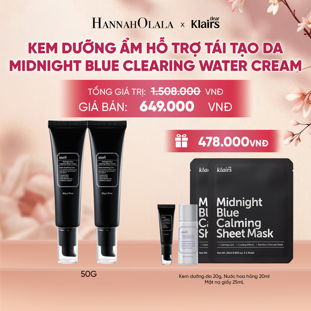  COMBO 2 DEAR, KLAIRS KEM DƯỠNG DA MIDNIGHT BLUE CLEARING WATER CREAM 50G - A328 
