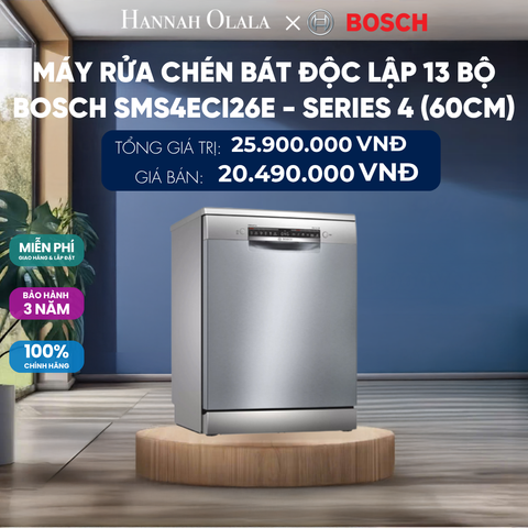  MÁY RỬA CHÉN BÁT ĐỘC LẬP 13 BỘ BOSCH SMS4ECI26E - SERIES 4 (60CM) 