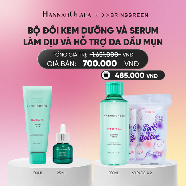  COMBO KEM DƯỠNG ẨM HỖ TRỢ LÀM DỊU DA TRÀM TRÀ BRING GREEN TEA TREE CICA SOOTHING CREAM 100ML + TINH CHẤT TRÀM TRÀ BRING GREEN ZINC TECA BLEMISH SERUM DÀNH CHO DA DẦU MỤN 25ML_ A2025 