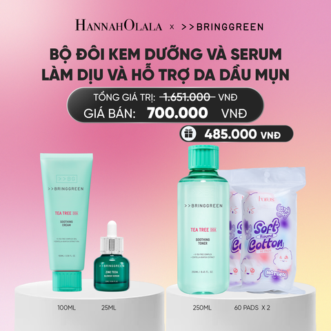  COMBO KEM DƯỠNG ẨM HỖ TRỢ LÀM DỊU DA TRÀM TRÀ BRING GREEN TEA TREE CICA SOOTHING CREAM 100ML + TINH CHẤT TRÀM TRÀ BRING GREEN ZINC TECA BLEMISH SERUM DÀNH CHO DA DẦU MỤN 25ML_A2025 