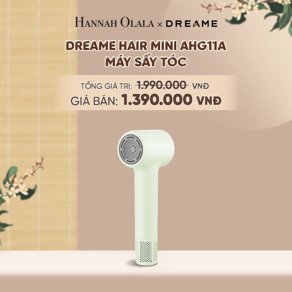  DREAME HAIR MINI AHG11A MÁY SẤY TÓC ION ÂM SIÊU NHỎ GỌN 270G ĐỘNG CƠ TỐC ĐỘ CAO - BH 24 THÁNG - A1183 