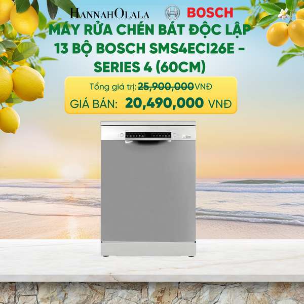  MÁY RỬA CHÉN BÁT ĐỘC LẬP 13 BỘ BOSCH SMS4ECI26E - SERIES 4 (60CM) 