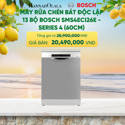  MÁY RỬA CHÉN BÁT ĐỘC LẬP 13 BỘ BOSCH SMS4ECI26E - SERIES 4 (60CM) 