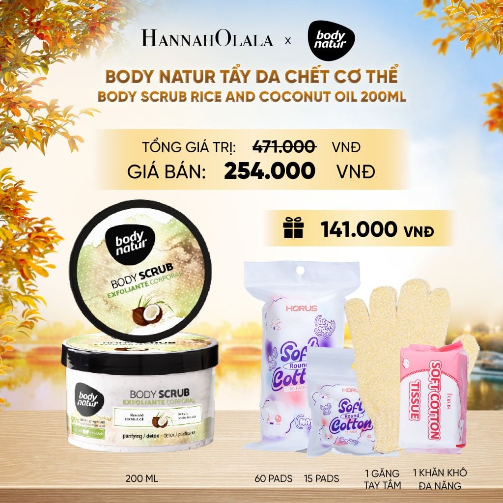  BODY NATUR TẨY DA CHẾT CƠ THỂ BODY SCRUB RICE AND COCONUT OIL 200ML - E177 