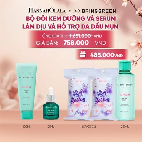  COMBO KEM DƯỠNG ẨM HỖ TRỢ LÀM DỊU DA TRÀM TRÀ BRING GREEN TEA TREE CICA SOOTHING CREAM 100ML + TINH CHẤT TRÀM TRÀ BRING GREEN ZINC TECA BLEMISH SERUM DÀNH CHO DA DẦU MỤN 25ML - A1533 