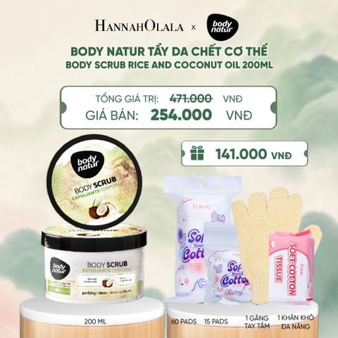  BODY NATUR TẨY DA CHẾT CƠ THỂ BODY SCRUB RICE AND COCONUT OIL 200ML - A1423 