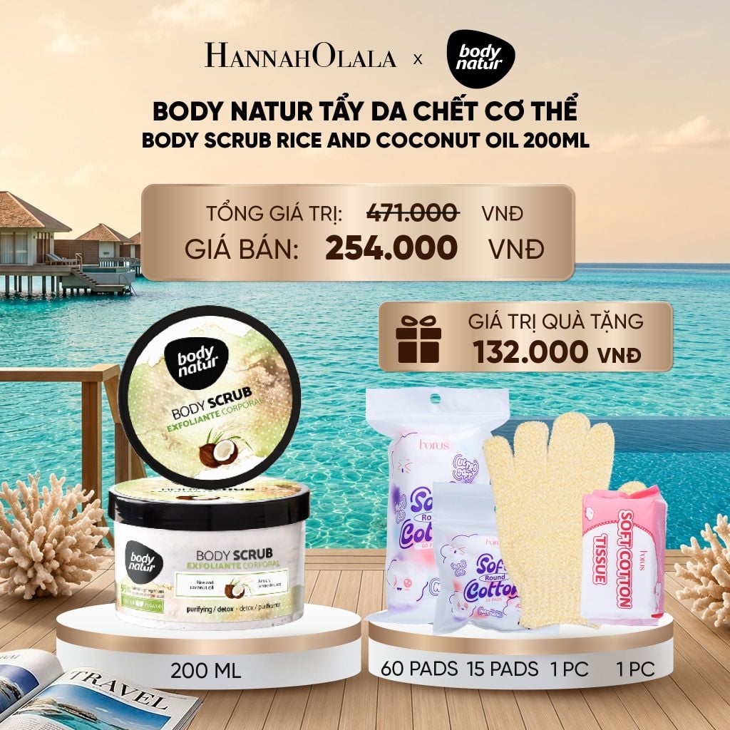  BODY NATUR TẨY DA CHẾT CƠ THỂ BODY SCRUB RICE AND COCONUT OIL 200ML_ D696 