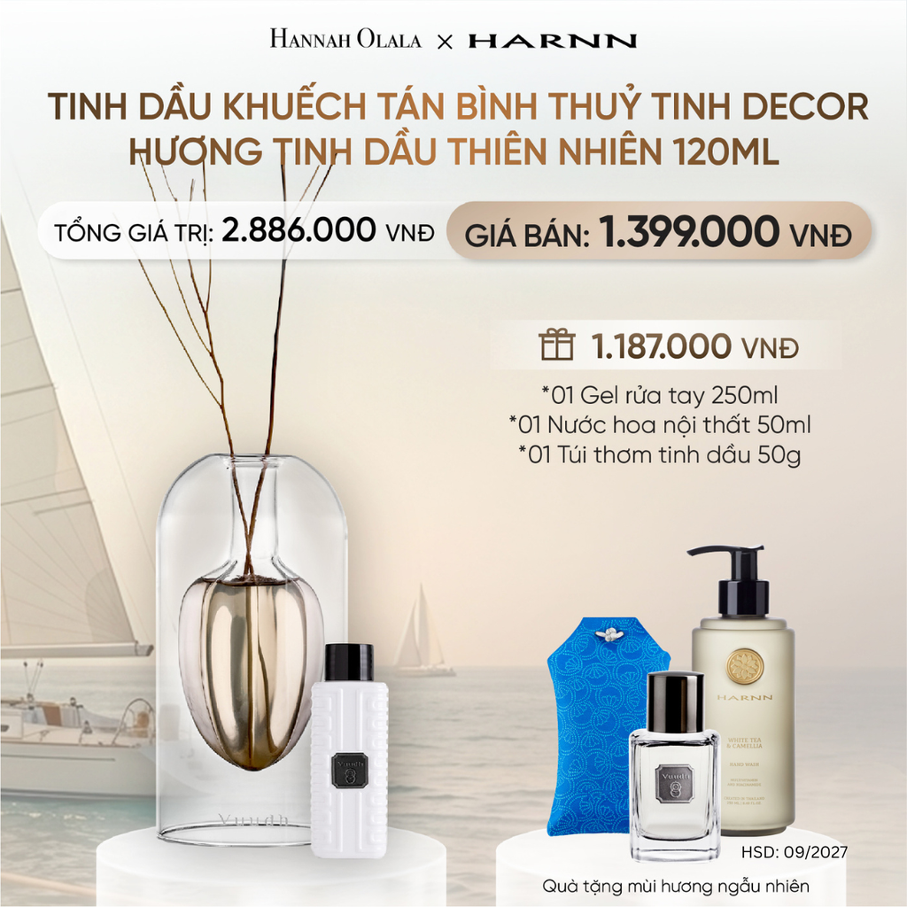  TINH DẦU KHUẾCH TÁN BÌNH THUỶ TINH DECOR 120ML HƯƠNG TINH DẦU THIÊN NHIÊN _ DEAL 11 
