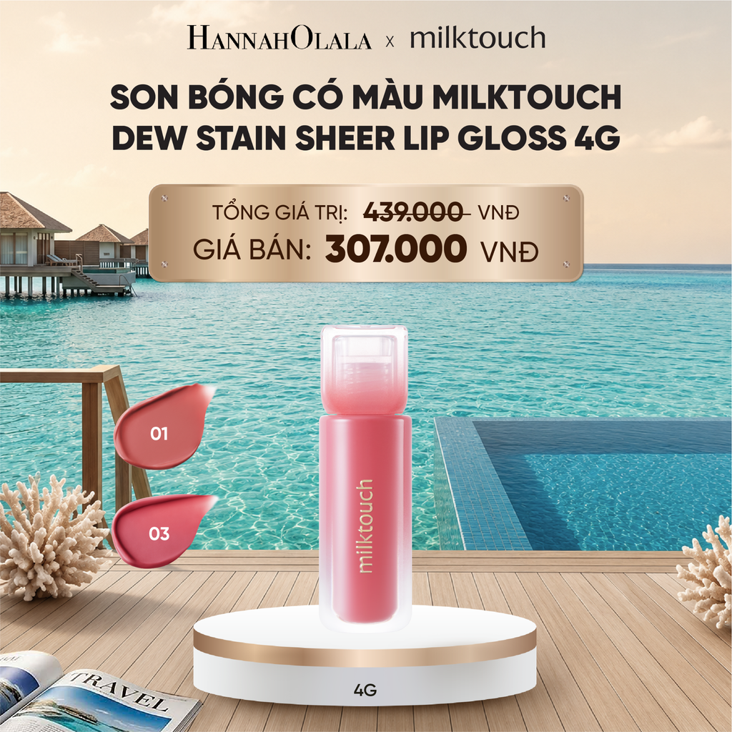  SON BÓNG CÓ MÀU MILKTOUCH DEW STAIN SHEER LIP GLOSS 4G 