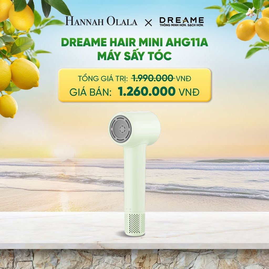  DREAME HAIR MINI AHG11A MÁY SẤY TÓC ION ÂM SIÊU NHỎ GỌN 270G ĐỘNG CƠ TỐC ĐỘ CAO - BH 24 THÁNG 