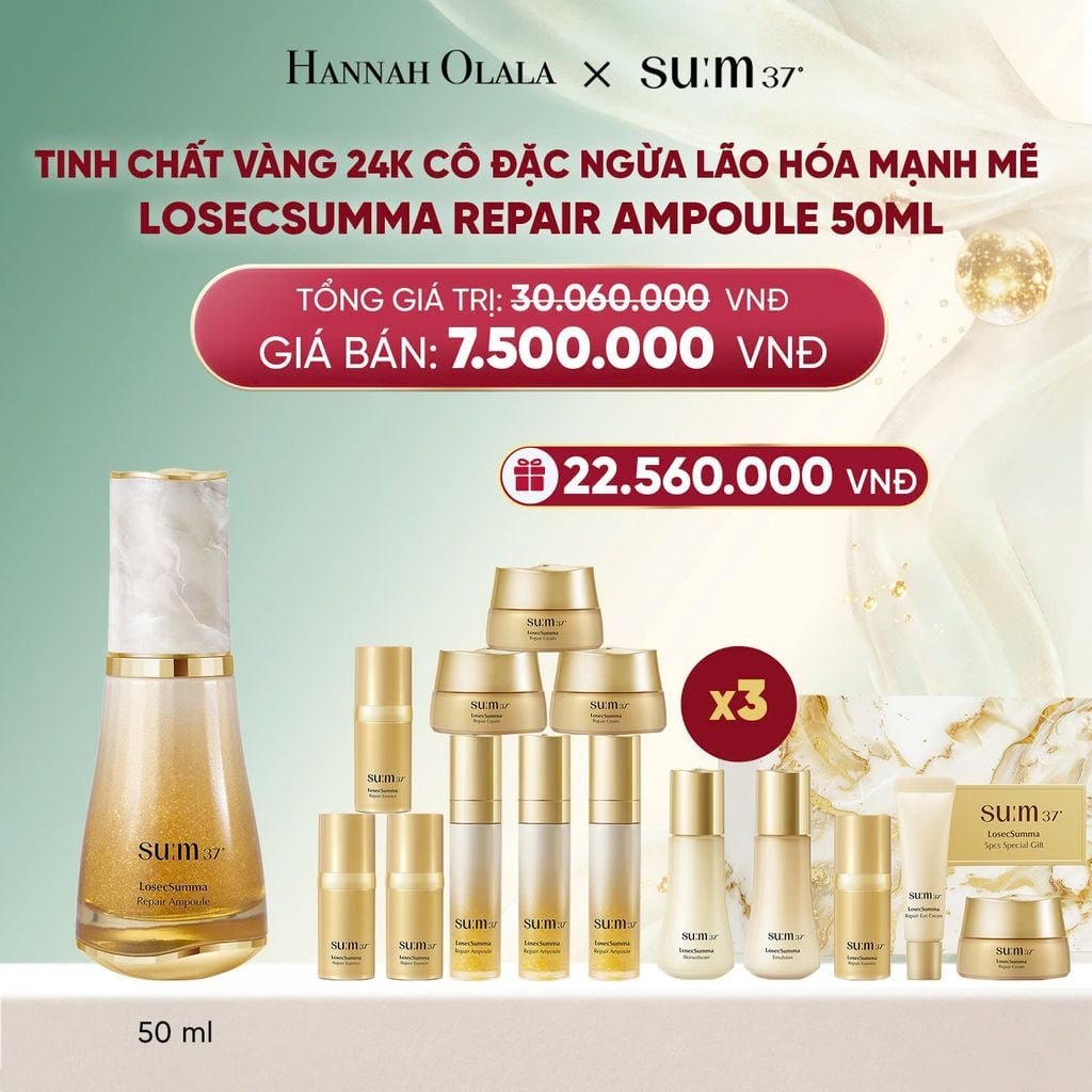  DEAL 38: TINH CHẤT VÀNG 24K CÔ ĐẶC NGỪA LÃO HÓA MẠNH MẼ SU:M37 LOSECSUMMA REPAIR AMPOULE 50ML 