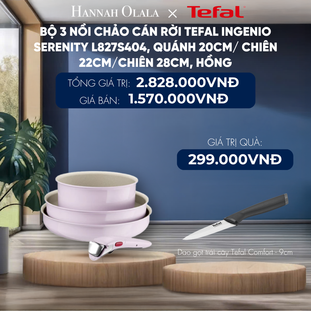  BỘ 3 NỒI CHẢO CÁN RỜI TEFAL INGENIO SERENITY, QUÁNH 20CM/ CHIÊN 22CM/CHIÊN 28CM - DEAL 9 