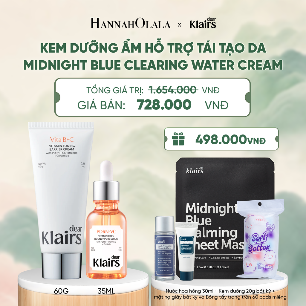  COMBO DEAR KLAIRS KEM DƯỠNG VITAMIN TONING BARRIER CREAM 60G VÀ TINH CHẤT VITAMIN PDRN BOUNCY PORE SERUM 35 ML - A1447 