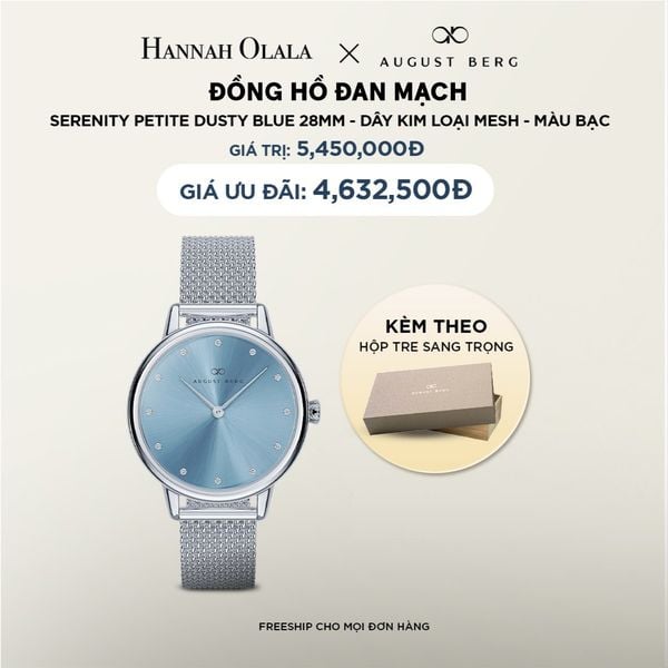  DEAL 11: ĐỒNG HỒ ĐAN MẠCH AUGUST BERG PETITE - MẶT DUSTY BLUE 28MM, DÂY MESH MÀU BẠC 